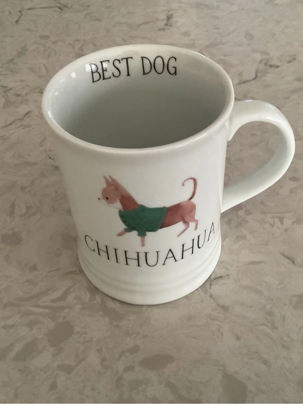 Fringe Julianna Swaney Best Dog, Chihuahua Wearing a Green Coat Coffee/Tea Mug